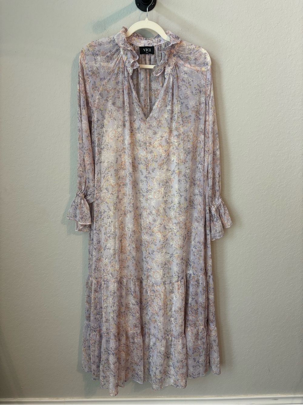 Vici Lavender Floral Tiered Maxi Dress Size Small - Picture 3 of 6